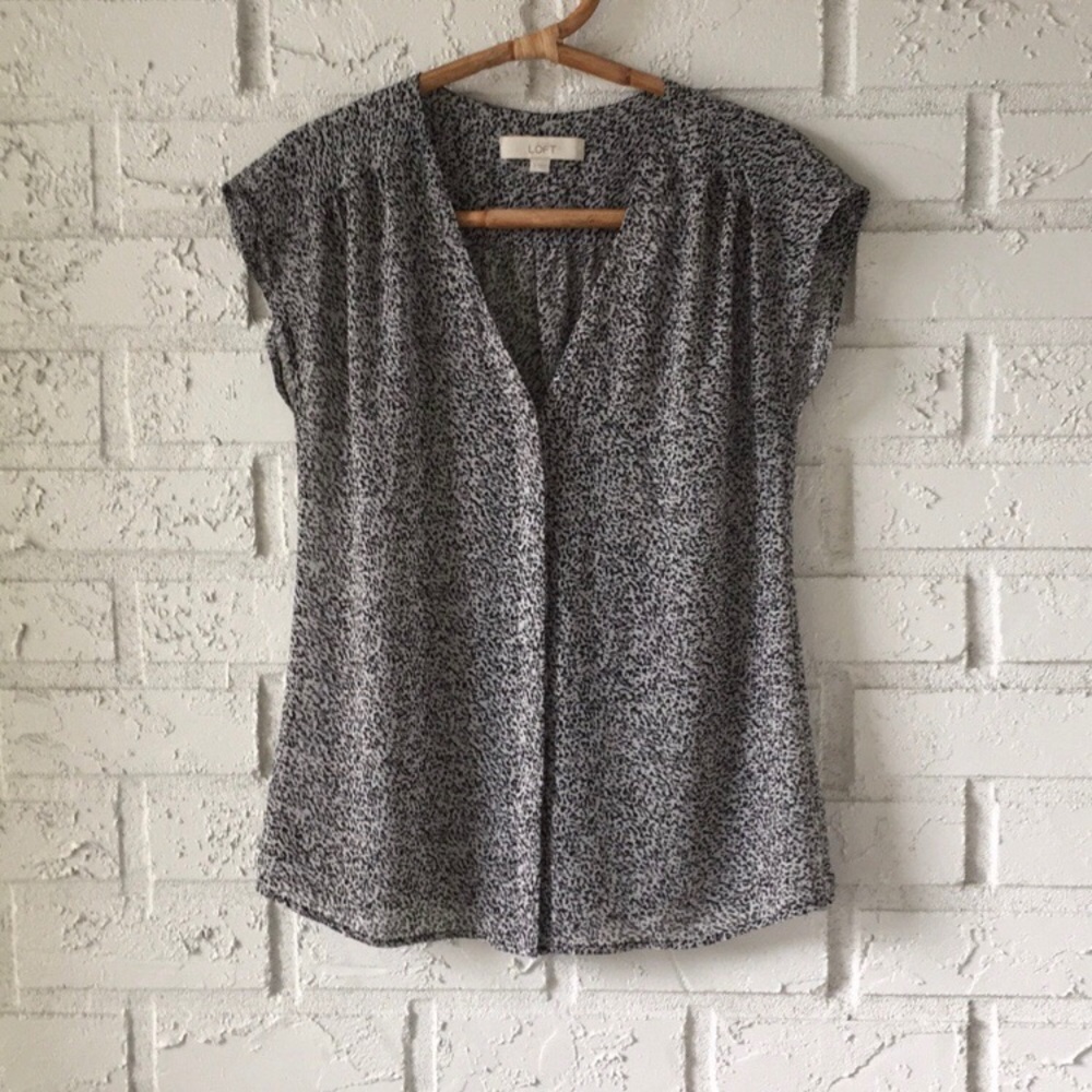 LOFT Animal Print V-neck Button-up Top